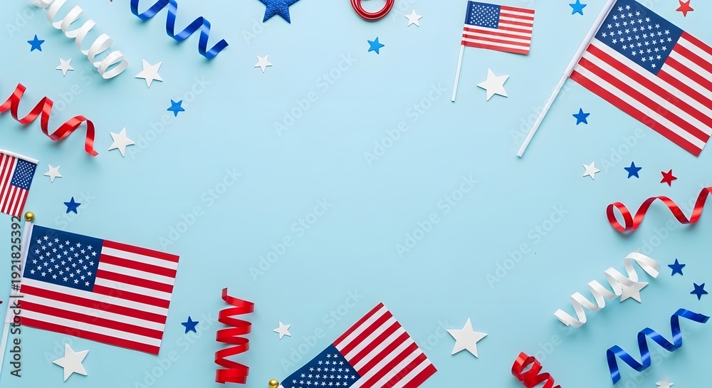 Obraz premium Patriotic celebration background with american flags and decorations