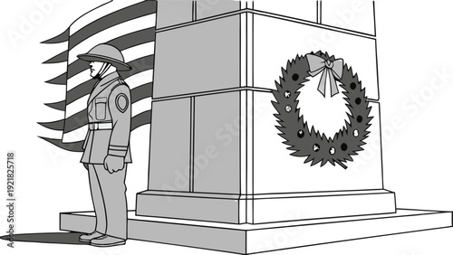 War ii memorial wreath with georgian flag colors soldier monument