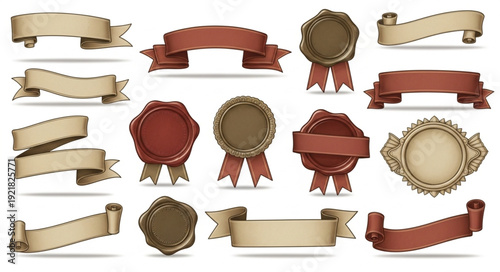 Collection of Vintage Ribbons and Wax Seals.