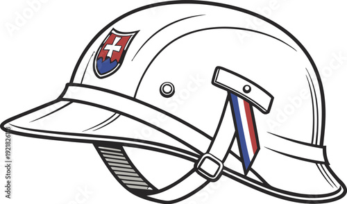 White slovak wwii soldier helmet with ribbon white helmet slovak helmet wwii helmet