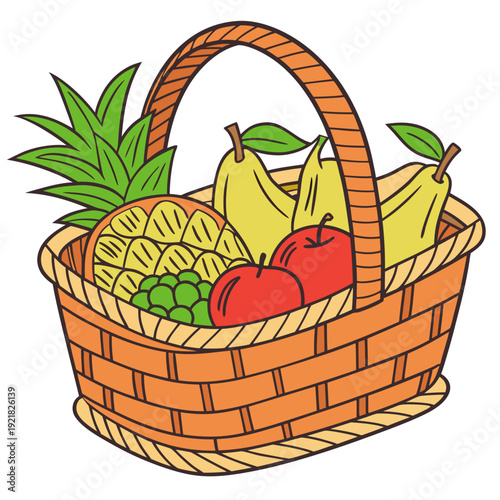 A basket of fresh fruit including pears and apples Vector