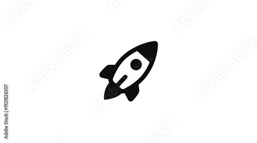 Minimalist black and white rocket icon symbolizing startup launch, business growth, innovation, speed, and success concept.