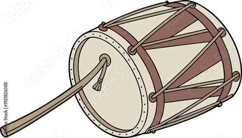 Traditional mexican drum with brown straps and beige skin musical instrument