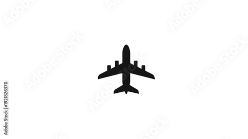 Black Airplane Silhouette Icon on Clean White Background Representing Global Travel, Aviation, and Air Transport