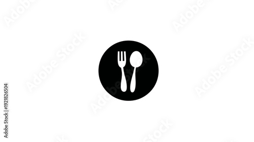 Food Utensils Icon - Fork and Spoon Symbol in Black Circle for Restaurant, Dining, or Application Interface