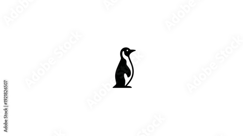 Black and white penguin silhouette standing upright, a simple vector graphic icon of an arctic seabird or aquatic animal