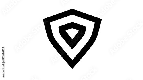 Abstract geometric shield icon in black and white, representing security, protection, and defense. Ideal for apps and web design.