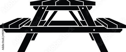 Picnic table silhouette vector illustration black and white outdoor wooden bench isolated on white background for park furniture design