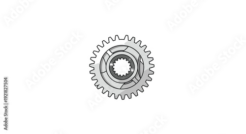 Single monochrome gear with intricate internal spline details, depicted in a clean technical line art style on white.