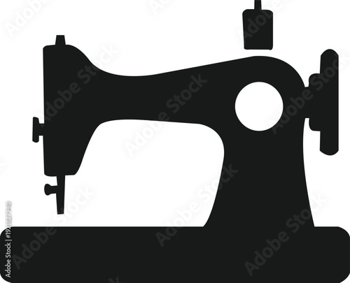 Abstract sewing machine silhouette with thread forming a heart shape above it