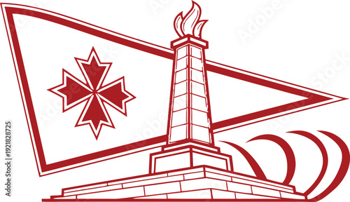 Red and white of eternal flame memorial symbol monument