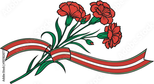 Red carnations with Belarus patriotic ribbon bouquet Belarus flag ribbon patriotic flowers