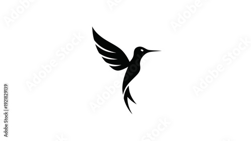 Elegant Black Hummingbird Silhouette Flying Vector Icon on White Background. Minimalist Graphic Design Element for Logo or Branding.