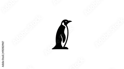 Simple black and white penguin silhouette icon. Minimalist vector illustration of an arctic animal on a clean white background.