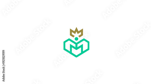 Modern abstract letter M logo design combining a crown and heart shape, symbolizing royalty, care, and human connection for business.