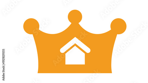 Royal crown with a white house icon inside, symbolizing premium real estate, luxury property, quality home ownership, and exclusive residential services.