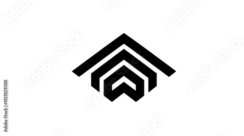 Abstract black geometric upward pointing symbol, resembling a house roof or growth arrows on white background.