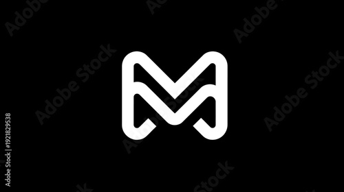Modern minimalist abstract white letter M or W logo icon on black background. Clean geometric graphic design element for branding.