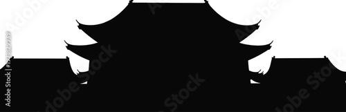 Asian temple pagoda silhouette vector illustration, traditional Chinese architecture building isolated black landmark on white background for cultural heritage and travel design