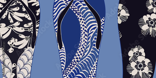 Close up of patterned leggings showcasing blue and white designs