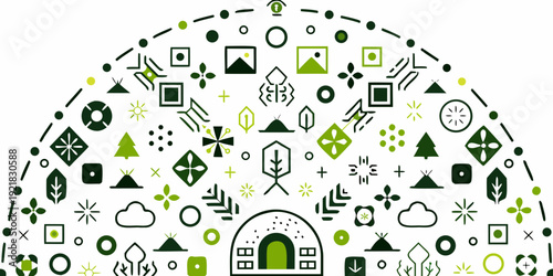 Abstract green geometric shapes forming a rounded semi circular design