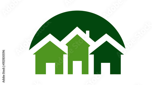 Modern green houses logo concept representing residential community, real estate, housing development, or eco-friendly homes