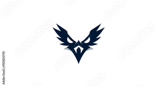 Powerful stylized dark blue bird head graphic, abstract eagle or fierce Phoenix mascot symbol for gaming, esports, and branding.