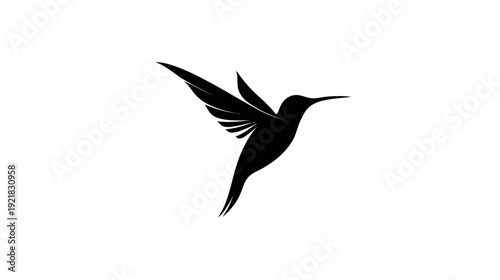 Elegant Black Hummingbird Silhouette in Flight - Minimalist Vector Illustration of a Flying Bird for Nature and Freedom Concepts