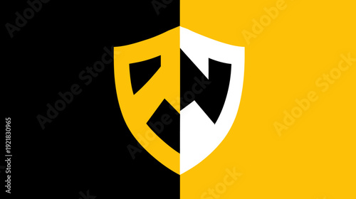 Bold graphic flag featuring a vertical black and yellow background with a white and gold shield emblem, symbolizing security and identity. Free Download Bold graphic flag featuring a vertical black and yellow background with a white and gold shield emblem, symbolizing security and identity. - GFXLoad