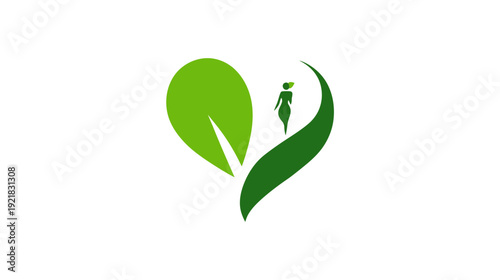 Stylized green heart formed by leaves with a female silhouette, representing natural health, beauty, and wellness.