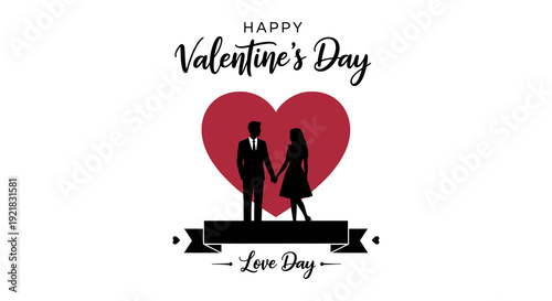 A valentine s day graphic featuring a couple silhouetted within a large red heart shape high quality
