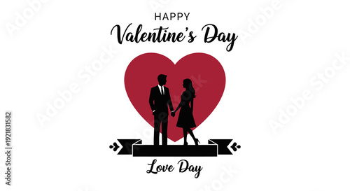 A valentine s day graphic featuring a silhouetted couple within a red heart shape high quality professional