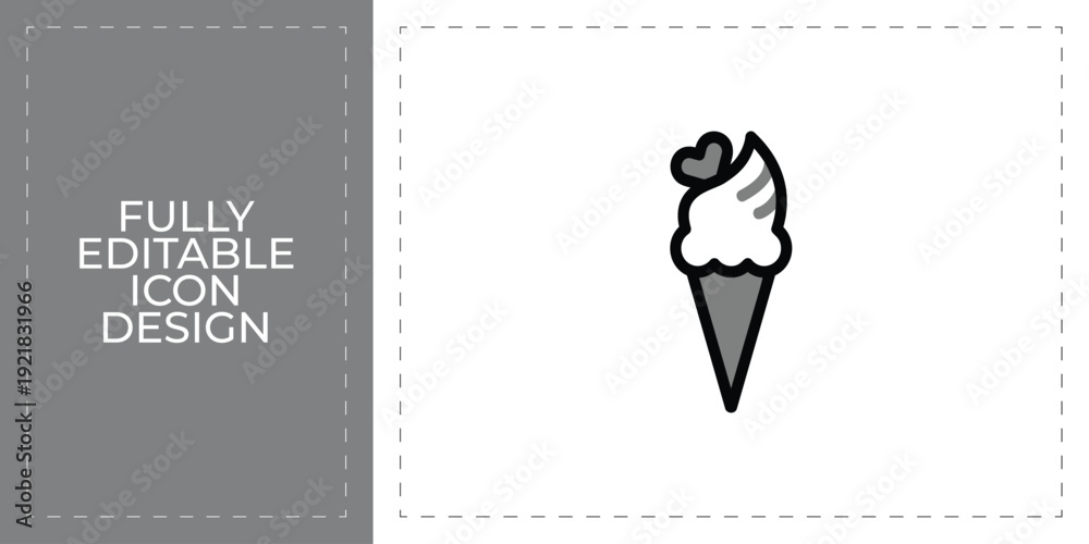 © Ashik  Khan - Sweet Ice Cream Cone with Heart Shape Icon for Cute Romantic Graphic Designs