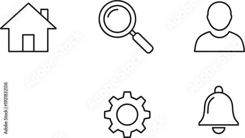 User interface line icons set including home search profile settings and notification symbols for modern application navigation design systems