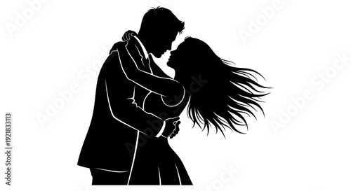 A silhouetted couple embraces closely in a romantic dance conveying intimacy and connection high quality professional
