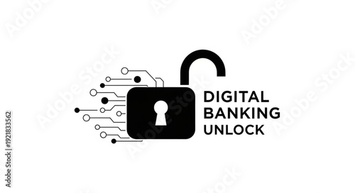 Digital Banking Unlock Security Concept Icon.
