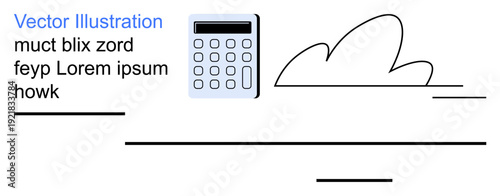 Data analysis, cloud storage, modern business, technology, digital transformation, computing solutions. A calculator next to a cloud graphic over a minimalistic background. Data analysis and cloud