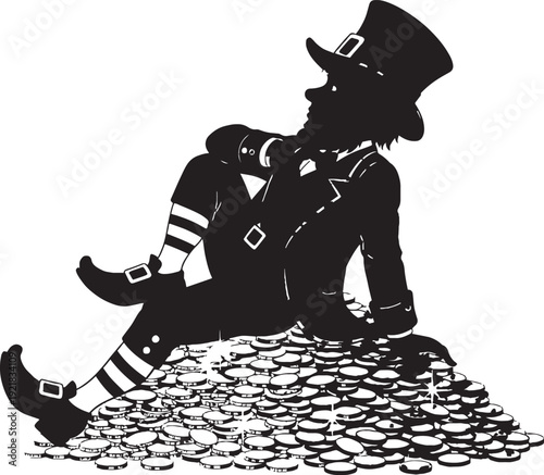 Lucky leprechaun sitting on gold coins Page Page.