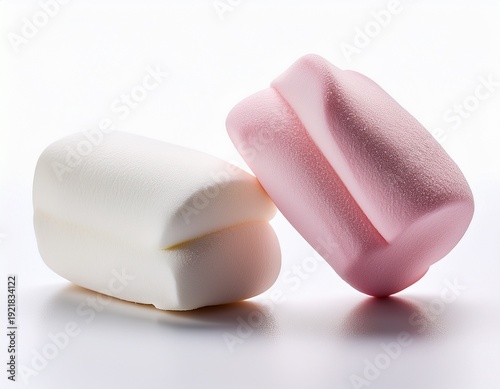 two pink and white marshmallows isolated on white background for treat