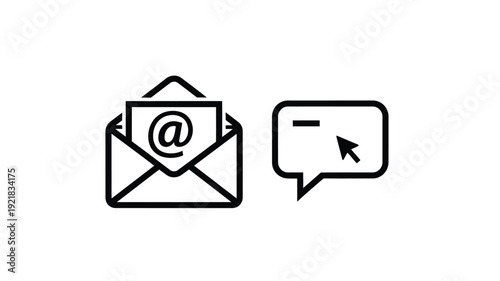 Email and message icons in a simple black outline silhouette