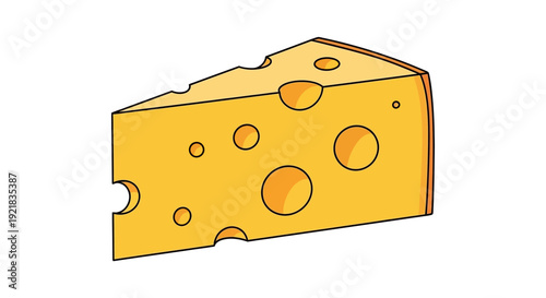 A colorful cartoon illustration of a triangular slice of swiss cheese with numerous holes high quality