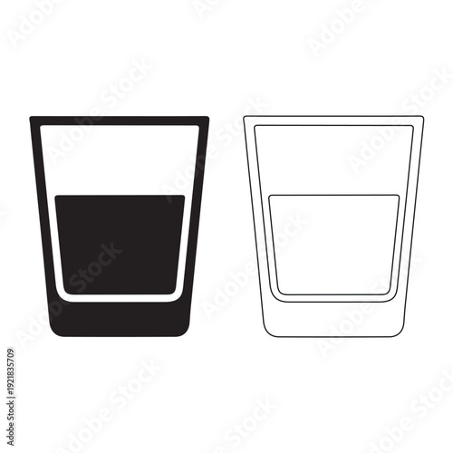 Two Shot Glasses Solid Fill and Outline Styles Beverage Container Alcohol Drinkware Isolated on white background