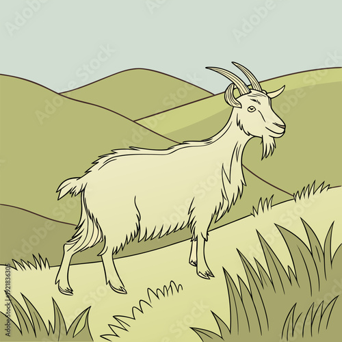 Two goats, one black and one light brown, are positioned together in a studio setting. The black goat is larger and slightly behind the brown goat, which is positioned slightly in front of it. Both go
