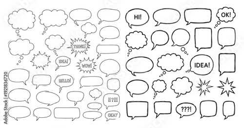 Hand-drawn Style comic speech bubbles and thought clouds collection