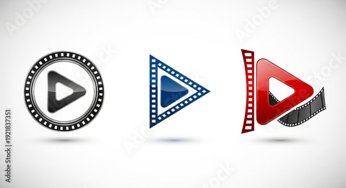 Collection of three different play button icons for media playback.