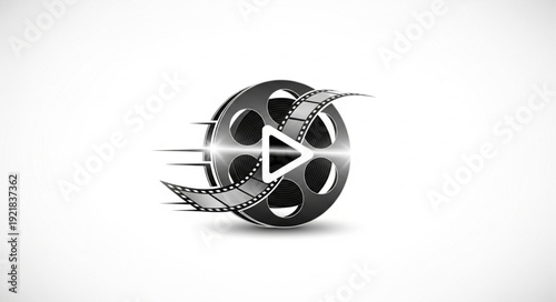 Vintage Film Reel with Play Button Symbol.