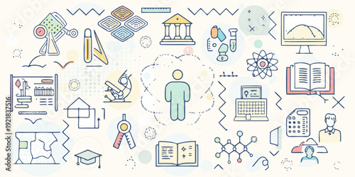 Illustrative depiction of various academic disciplines and learning concepts