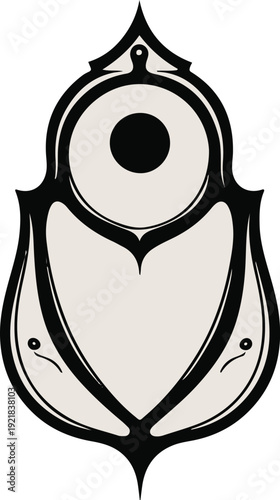 Minimalist horror line art, bold outline, classic ouija planchette shape with center hole