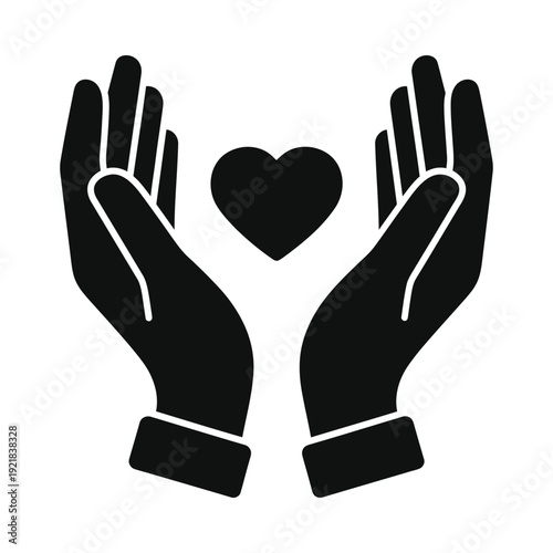 Caring hands holding a heart symbol, ui elements