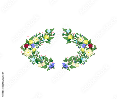 Vector illustration of the greater than and less than signs decorated with colorful flowers.